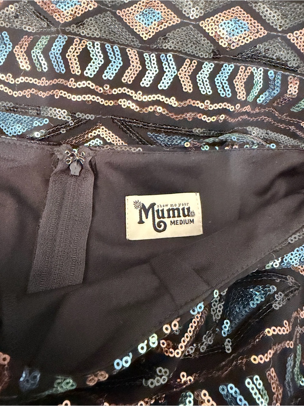 Show Me Your MuMu Black Sequin Geo High-Waist Shorts Set with Teal Accents - Picture 3 of 9